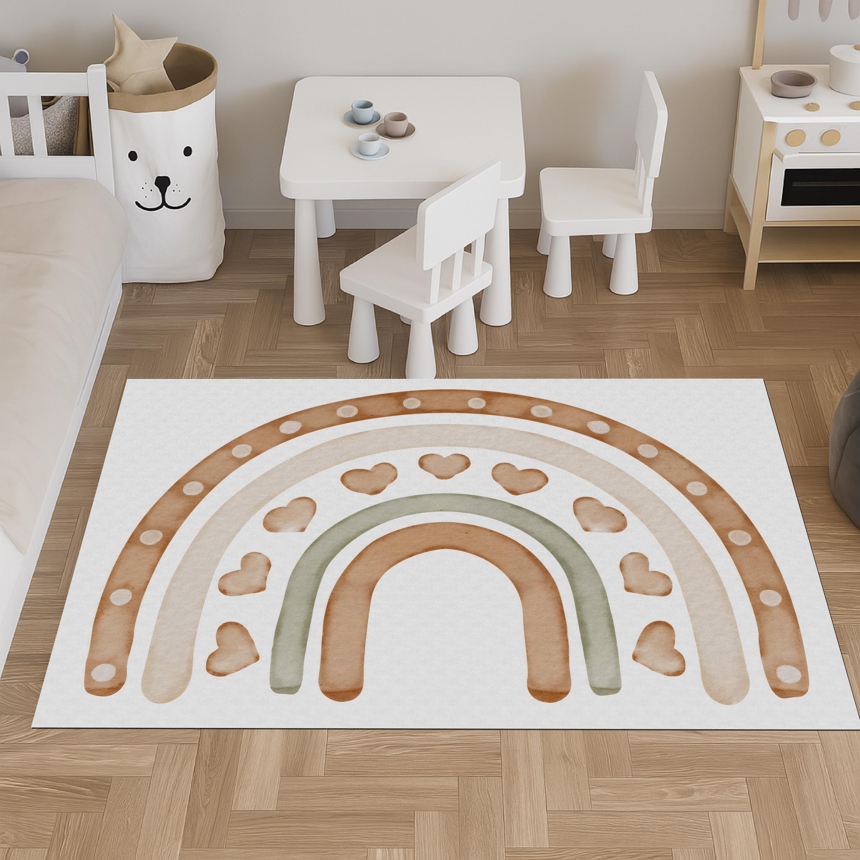 Decorative boho rainbow kids play mat for playroom floor