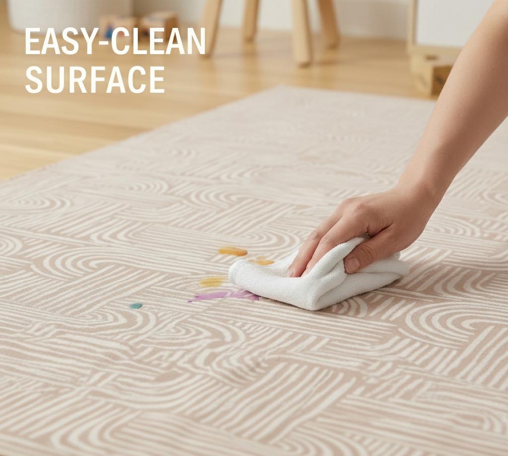 Easy-clean nursery play mat with musical instruments design