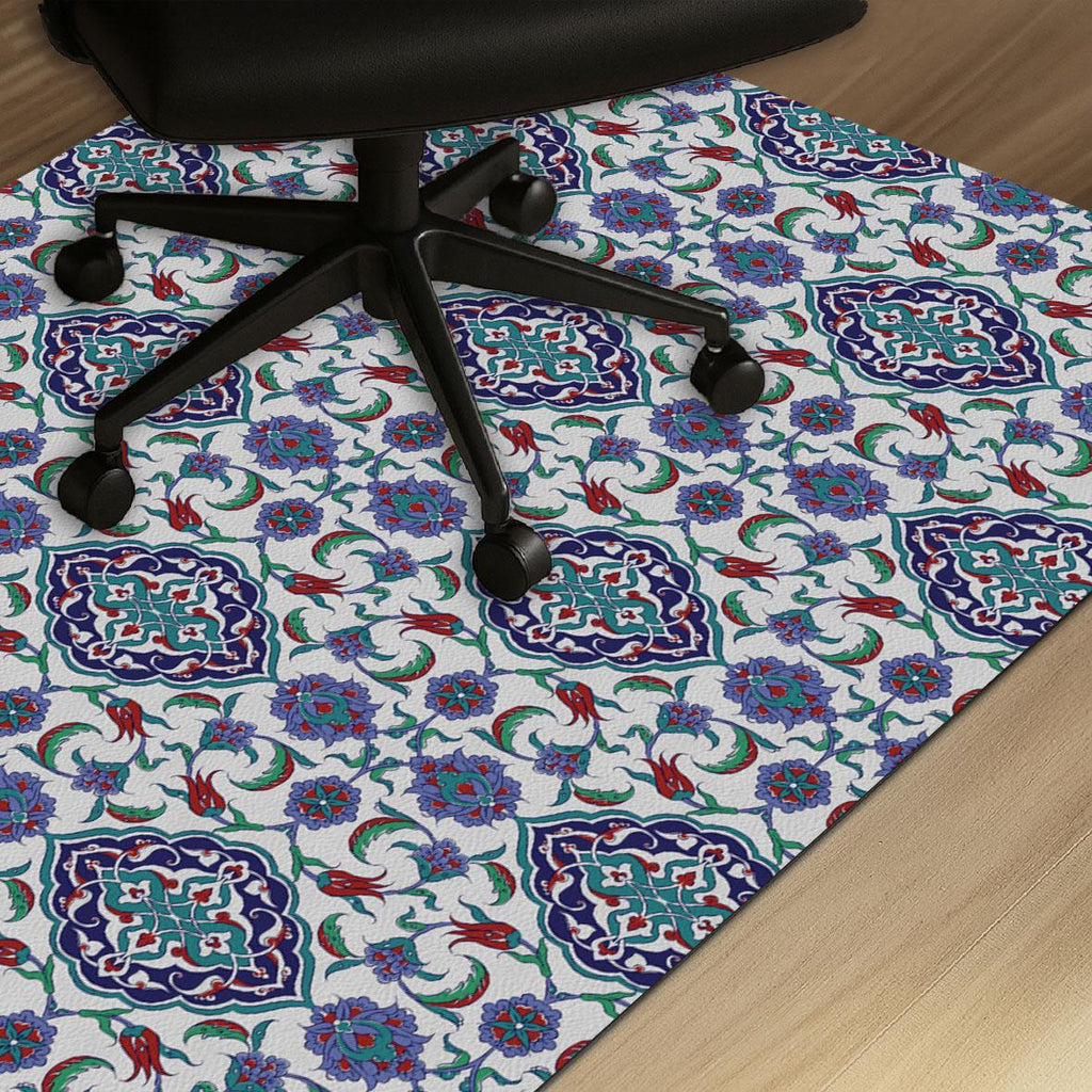 Decorative oriental tile office chair mat under desk