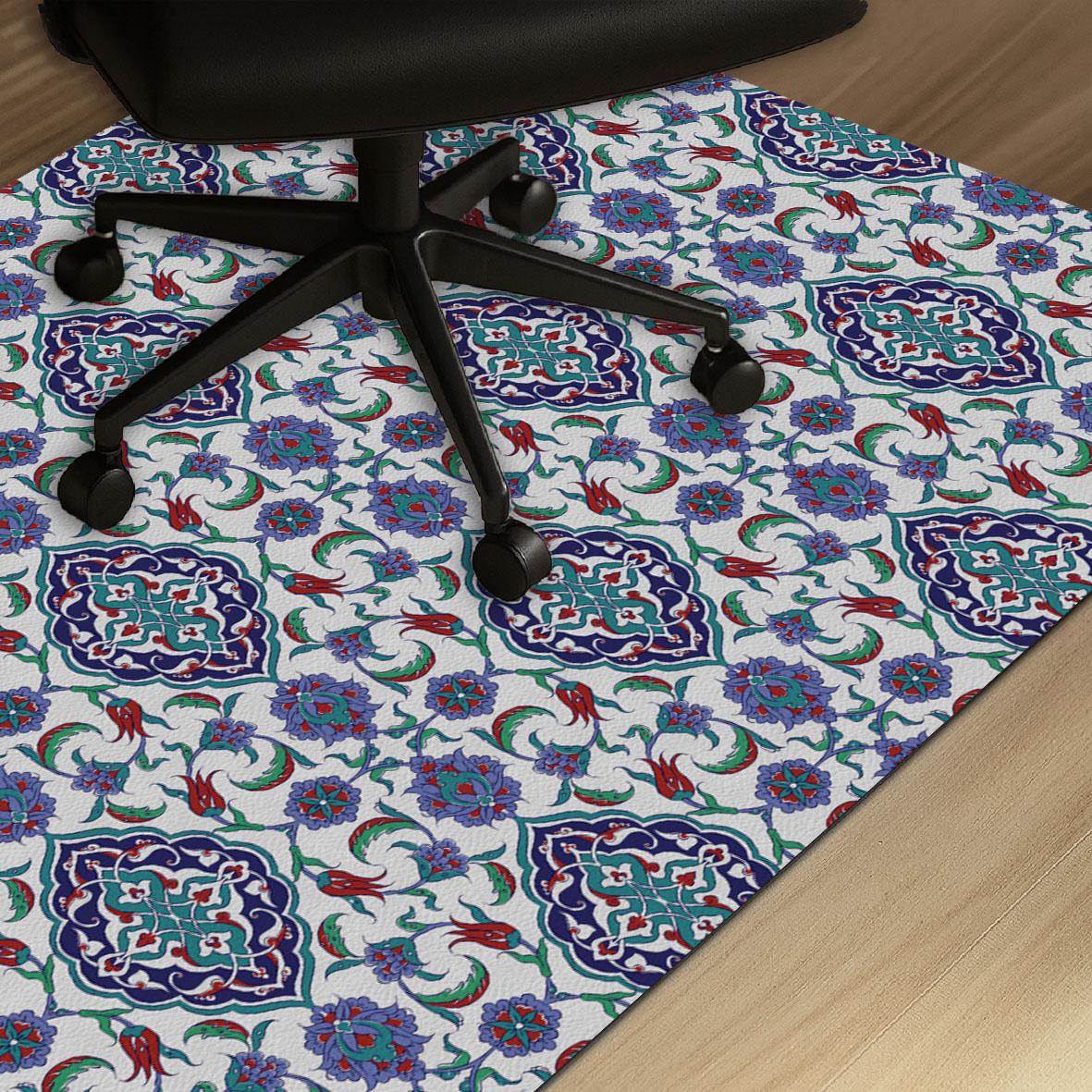 Decorative oriental tile office chair mat under desk