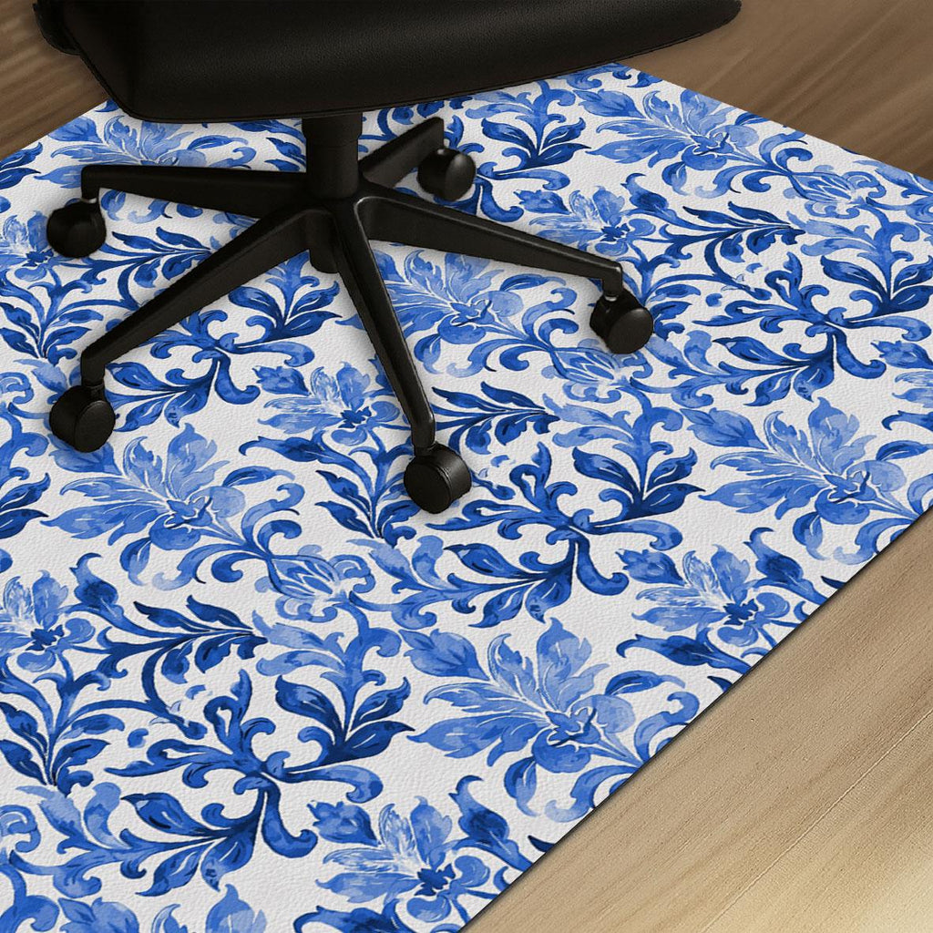 Blue Damask Office Chair Mat – Floor Protector for home office floor protection