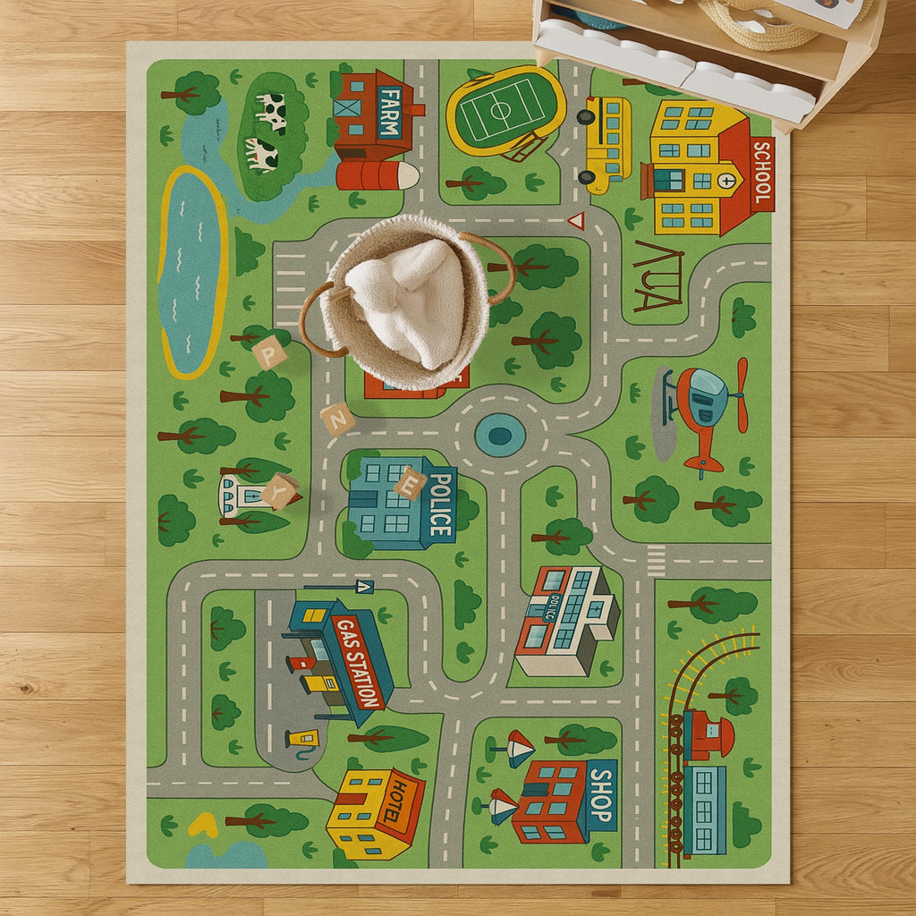 Decorative kids road map kids play mat for playroom floor