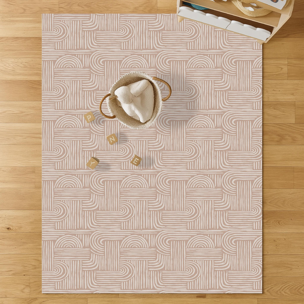 Easy-clean nursery play mat with minimalist abstract design
