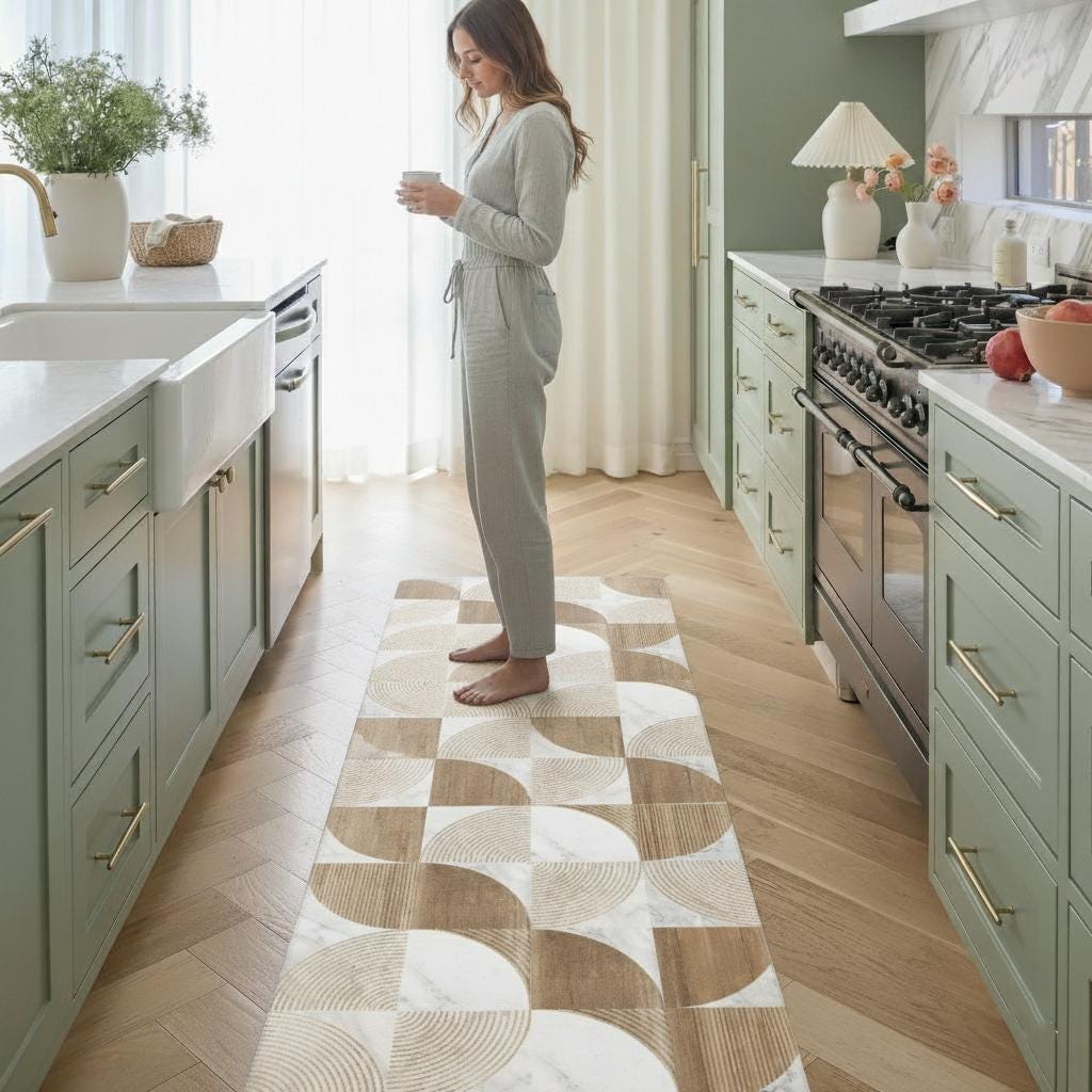 Wood & Marble Cushioned Kitchen Runner – Wipeable Non-Slip Mat for kitchen sink and laundry room