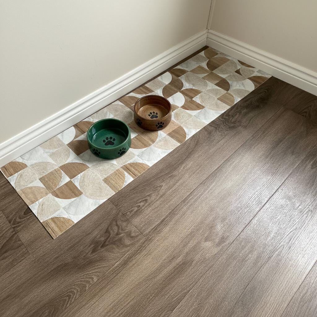 Wood & Marble Cushioned floor runner for kitchen, hallway, and entryway