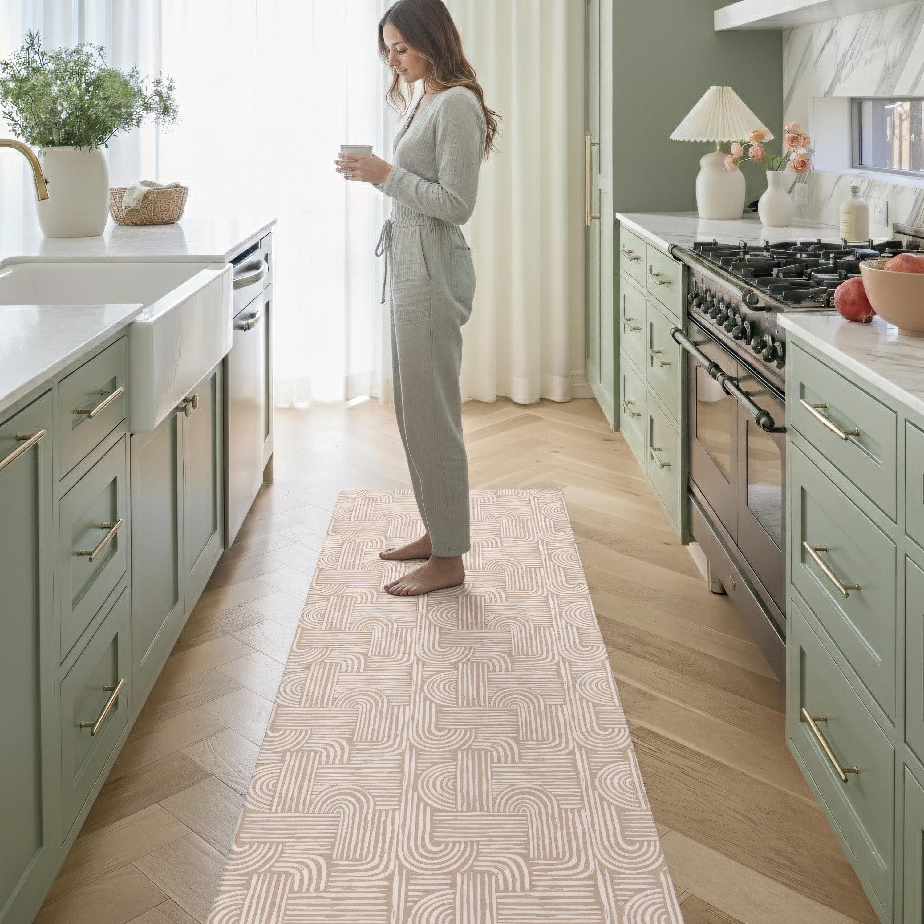 Boho Abstract Kitchen Runner – Wipeable Non-Slip Mat for kitchen sink and laundry room