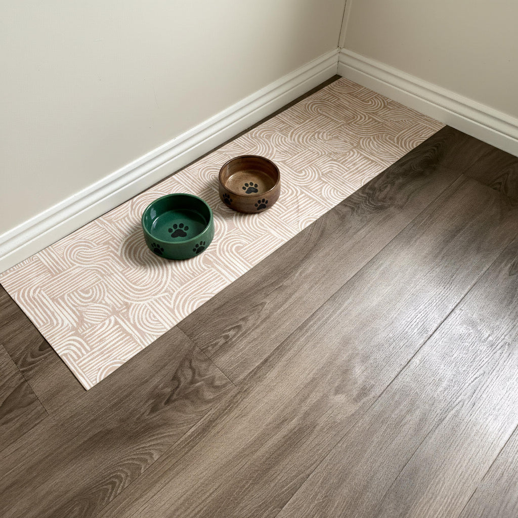 Wipeable non-slip kitchen runner with boho abstract design