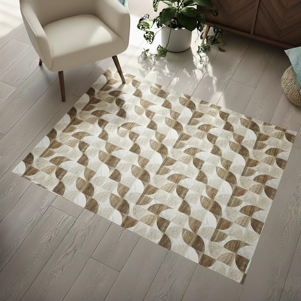 Decorative wood & marble scandi office chair mat under desk