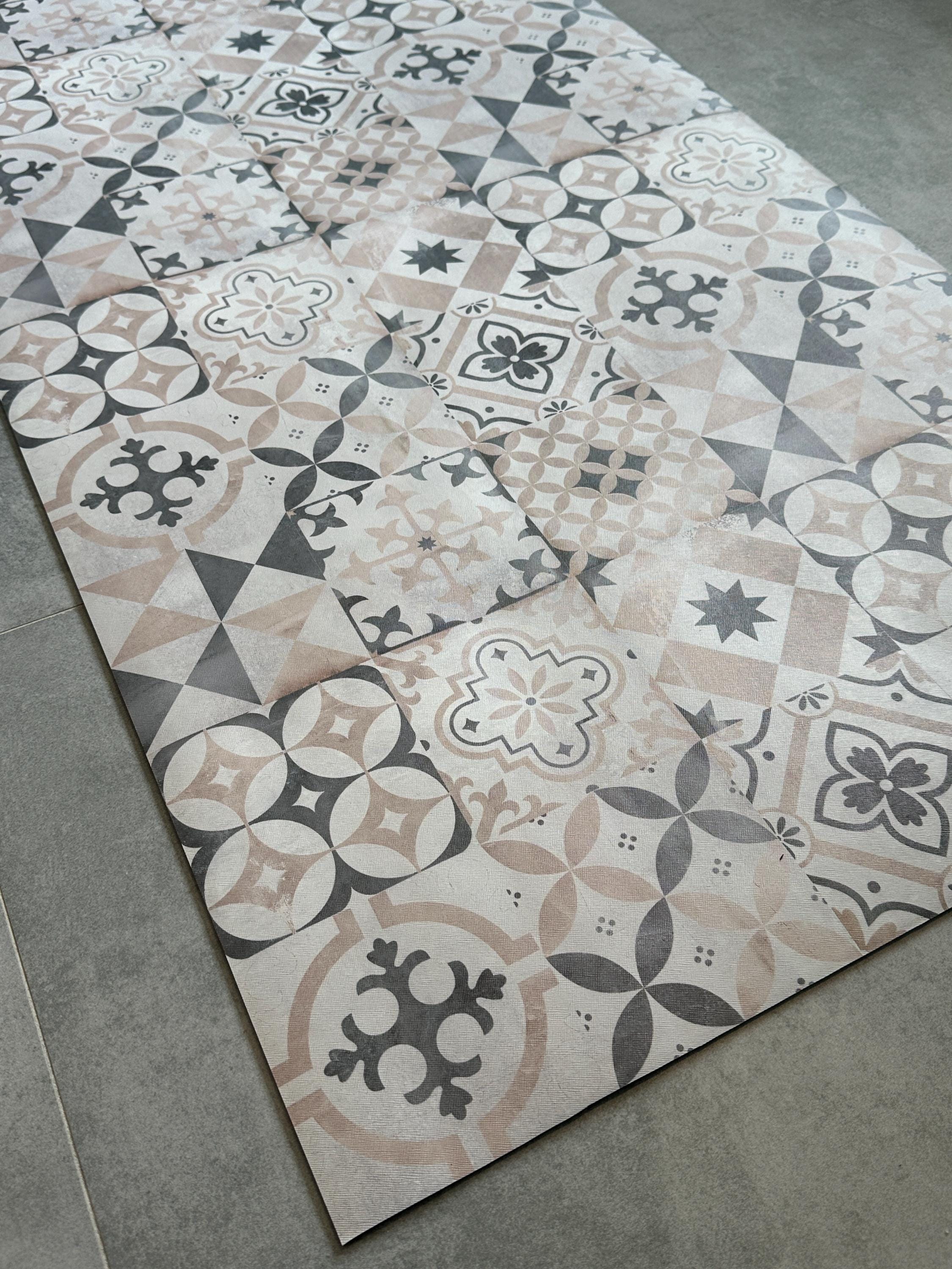 Beige Tile Kitchen Mat, Runner Rug, Non-Slip Area Rug