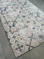 Beige Boho Kitchen Mat, Vintage Tile Runner Rug, Non-Slip Area Rug