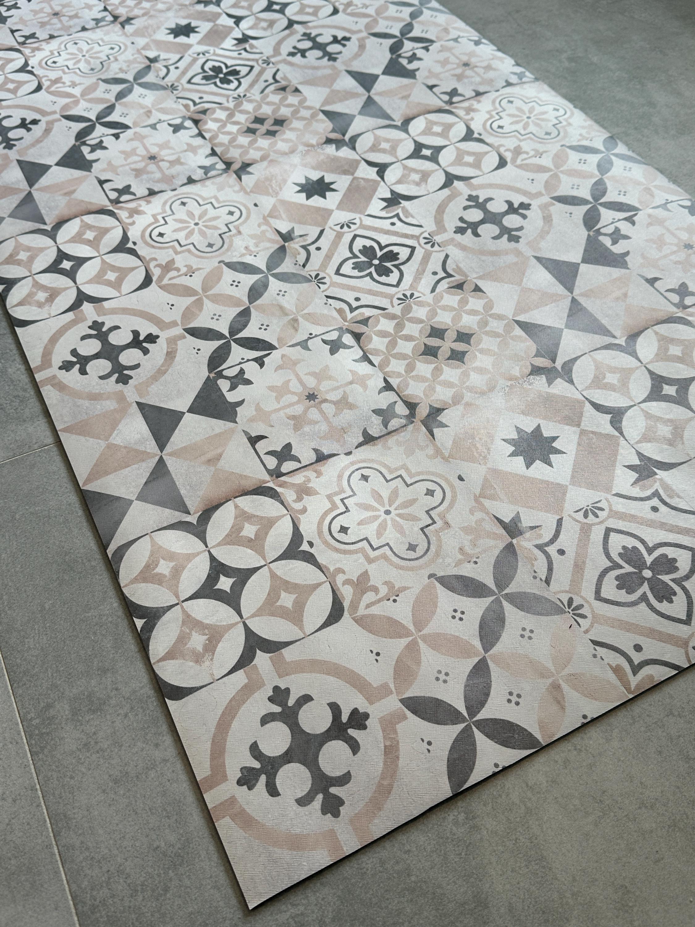 Beige Boho Kitchen Mat, Vintage Tile Runner Rug, Non-Slip Area Rug