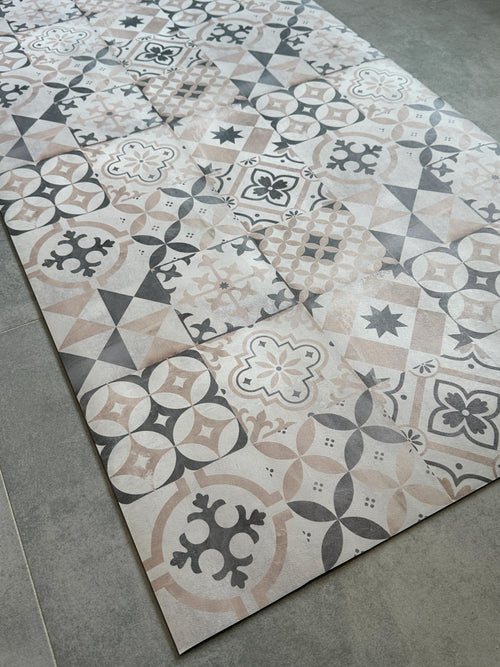 Beige Boho Kitchen Mat, Vintage Tile Runner Rug, Non-Slip Area Rug