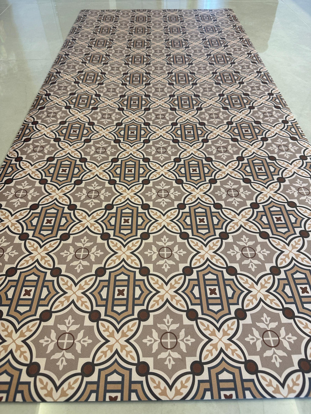 Brown Tile Kitchen Runner - Non-Slip Rug - Rustic Boho, Long Mat - Hallway and Entryway Rug