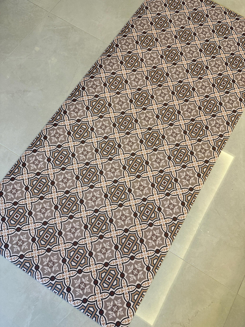 Brown Tile Kitchen Runner - Non-Slip Rug - Rustic Boho, Long Mat - Hallway and Entryway Rug