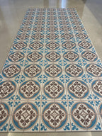Spanish Blue Runner Rug, Tile Kitchen Mat, Wipeable Floor Mat, Non Slip Hallway vinly