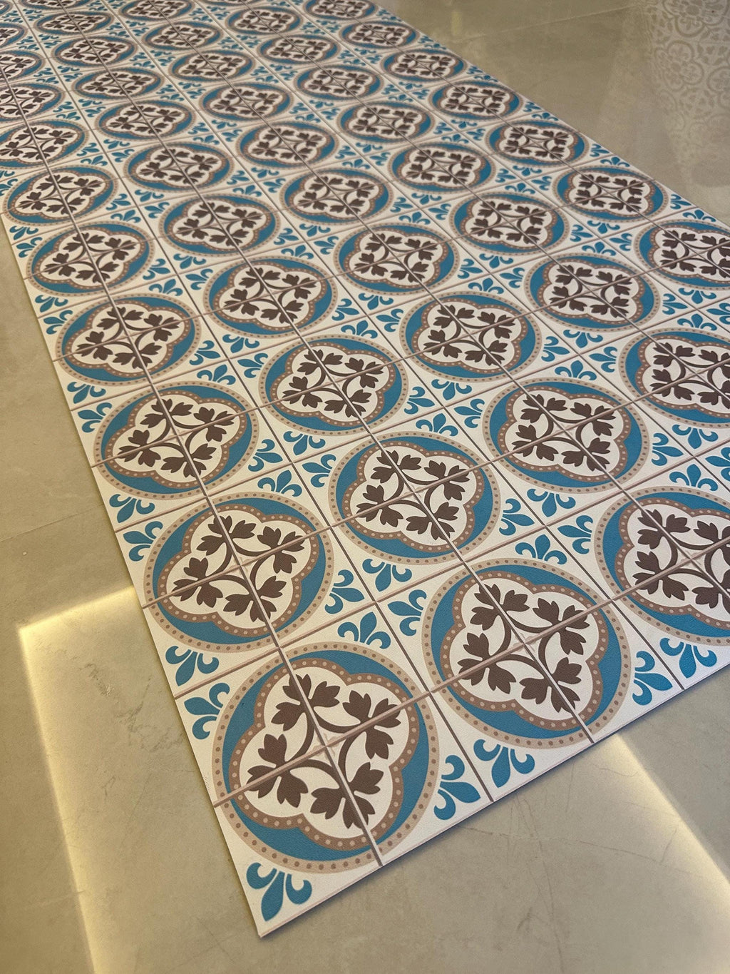 Blue Tile Mat, Kitchen Floor Protector, Wipeable Floor Rug, Non Slip Hallway vinly