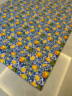 Lemon Kitchen Runner, Wipeable Vinyl Mat, Mediterranean Blue Tile Rug
