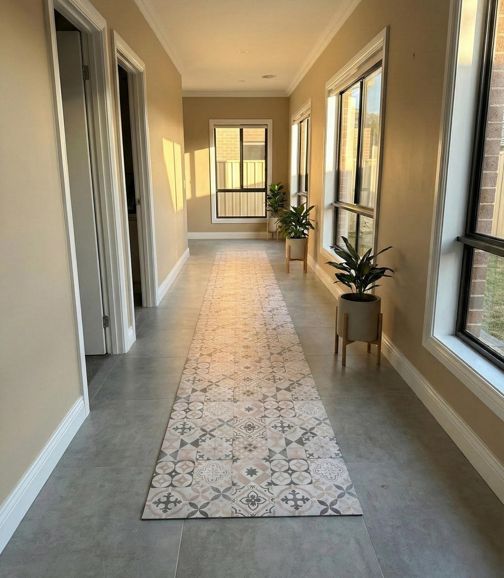 Beige Tile Kitchen Mat, Runner Rug, Non-Slip Area Rug