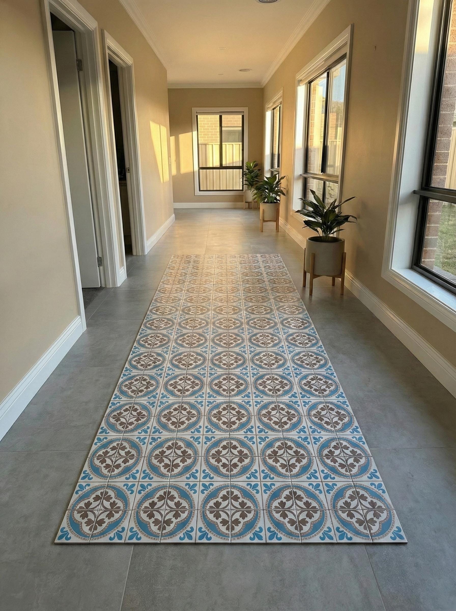 Blue Tile Mat, Kitchen Floor Protector, Wipeable Floor Rug, Non Slip Hallway vinly