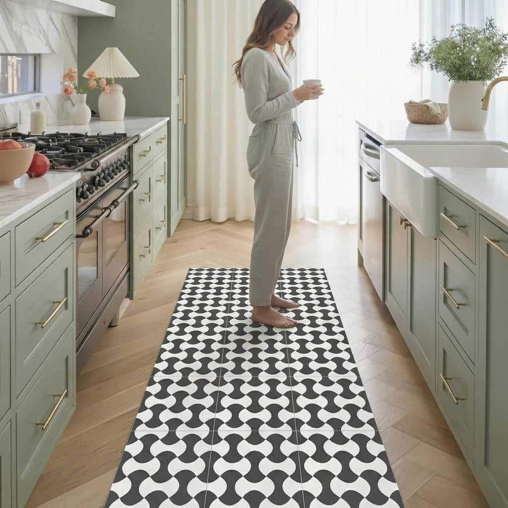 Geometric Cushioned Kitchen Runner – Wipeable Non-Slip Mat for kitchen sink and laundry room