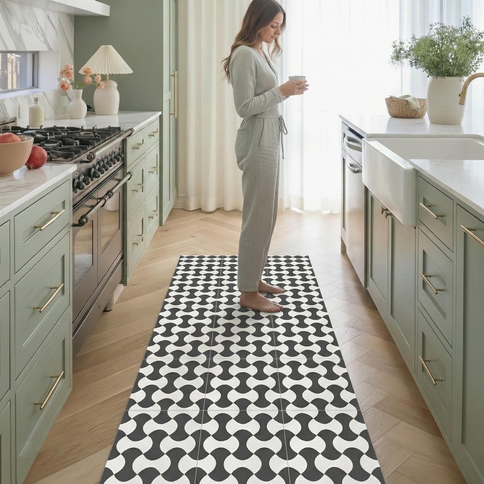 Geometric Cushioned Kitchen Runner – Wipeable Non-Slip Mat for kitchen sink and laundry room