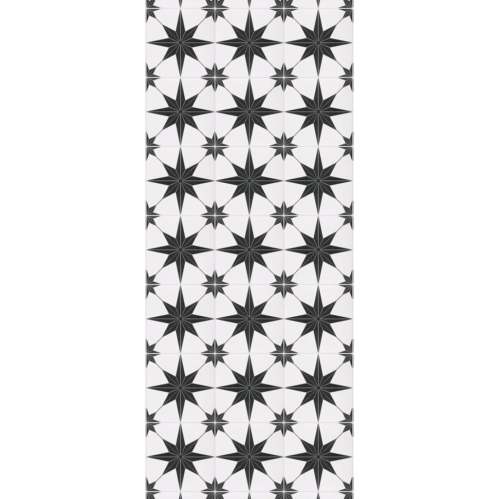 Black & White Star Tile Kitchen Runner – Wipeable Non-Slip Mat for kitchen sink and laundry room