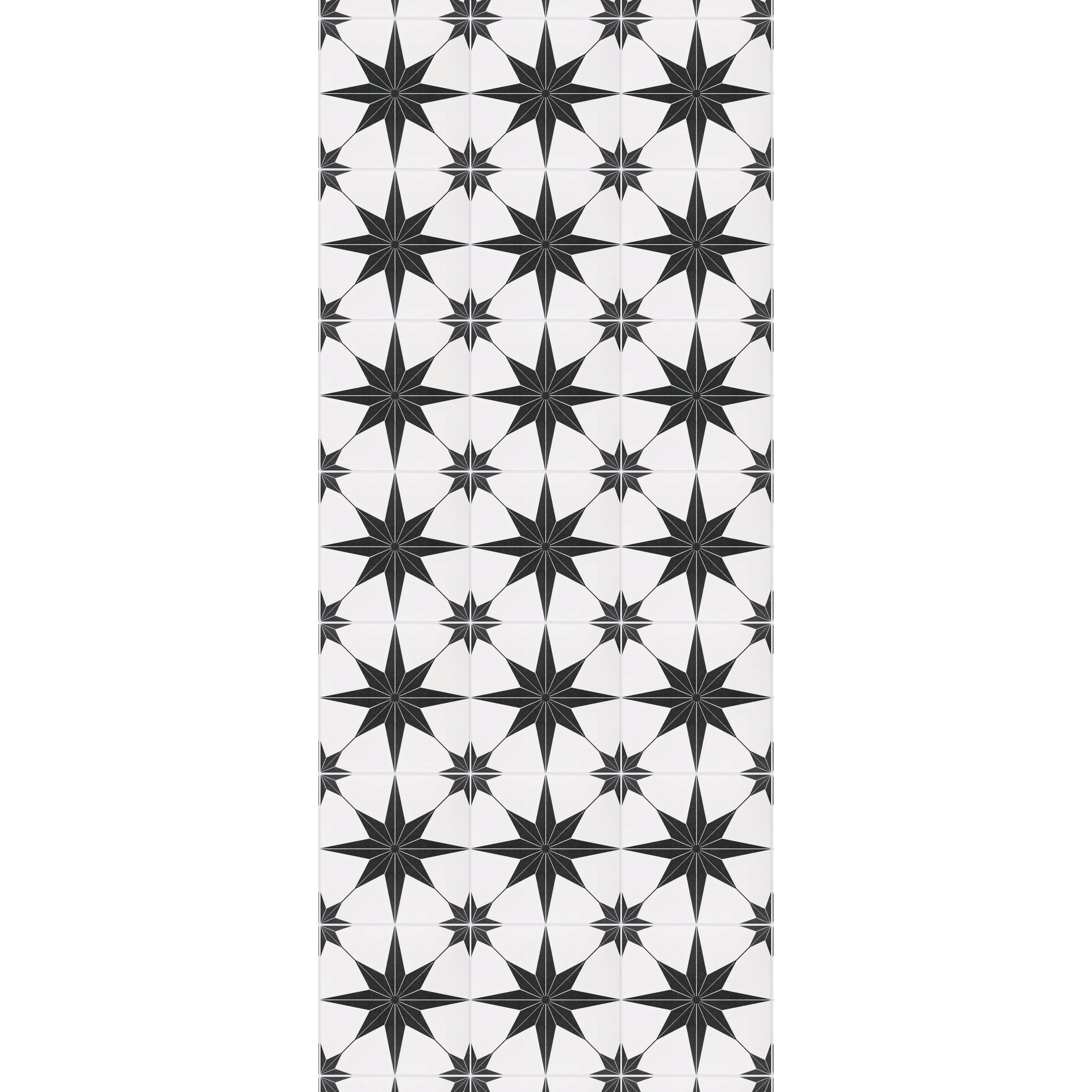 Black & White Star Tile Kitchen Runner – Wipeable Non-Slip Mat for kitchen sink and laundry room