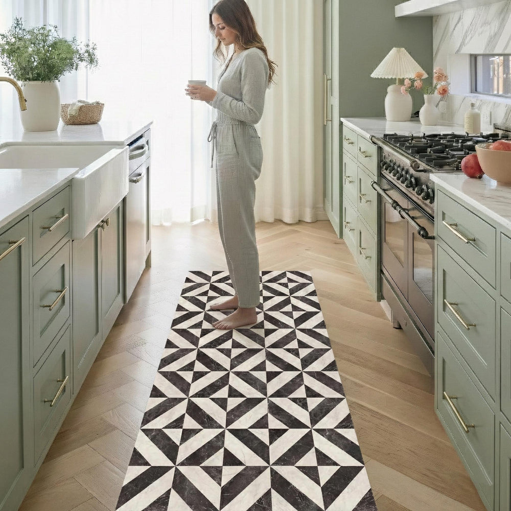 Modern Mosaic Kitchen Runner – Wipeable Non-Slip Mat for kitchen sink and laundry room