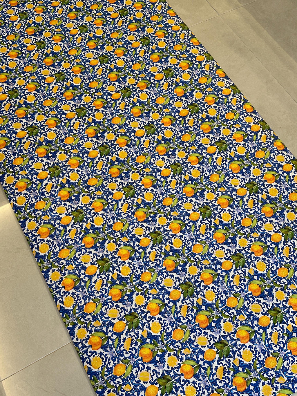 Lemon Kitchen Runner, Wipeable Vinyl Mat, Mediterranean Blue Tile Rug, Non Slip Floor Mat