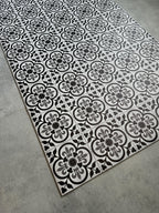 Kitchen Runner, Wipeable Floor Mat, Black Gray Tile Rug