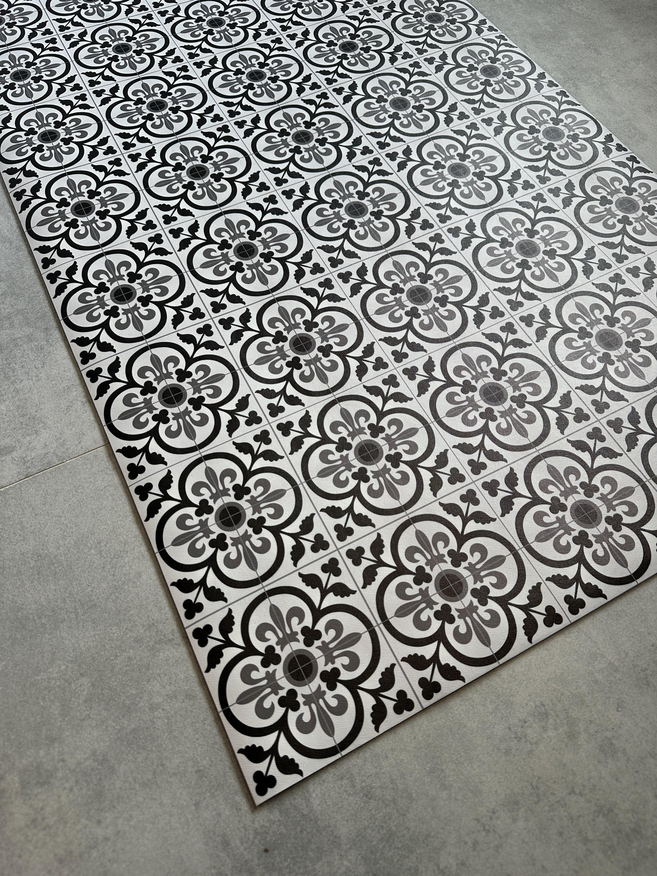 Kitchen Runner, Wipeable Floor Mat, Black Gray Tile Rug