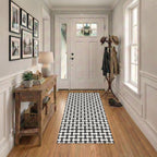 Wipeable non-slip kitchen runner with geometric cushioned design