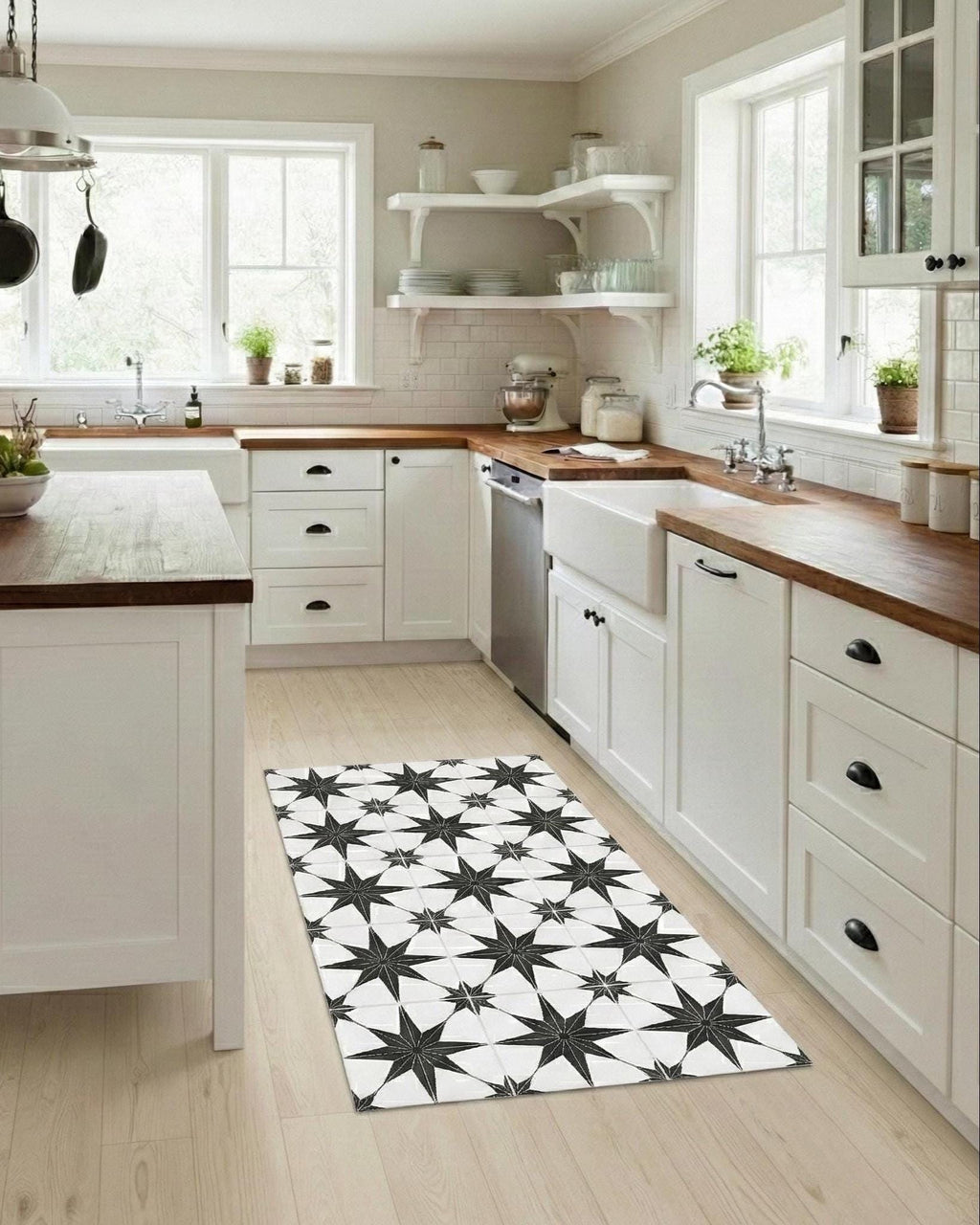 Stars Tile Kitchen Runner – Wipeable Non-Slip Mat for kitchen sink and laundry room
