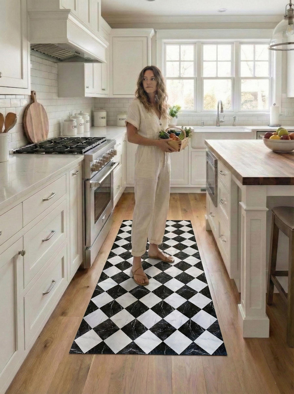 Vinyl Floor Mat, Non-Slip Marble Kitchen Runner