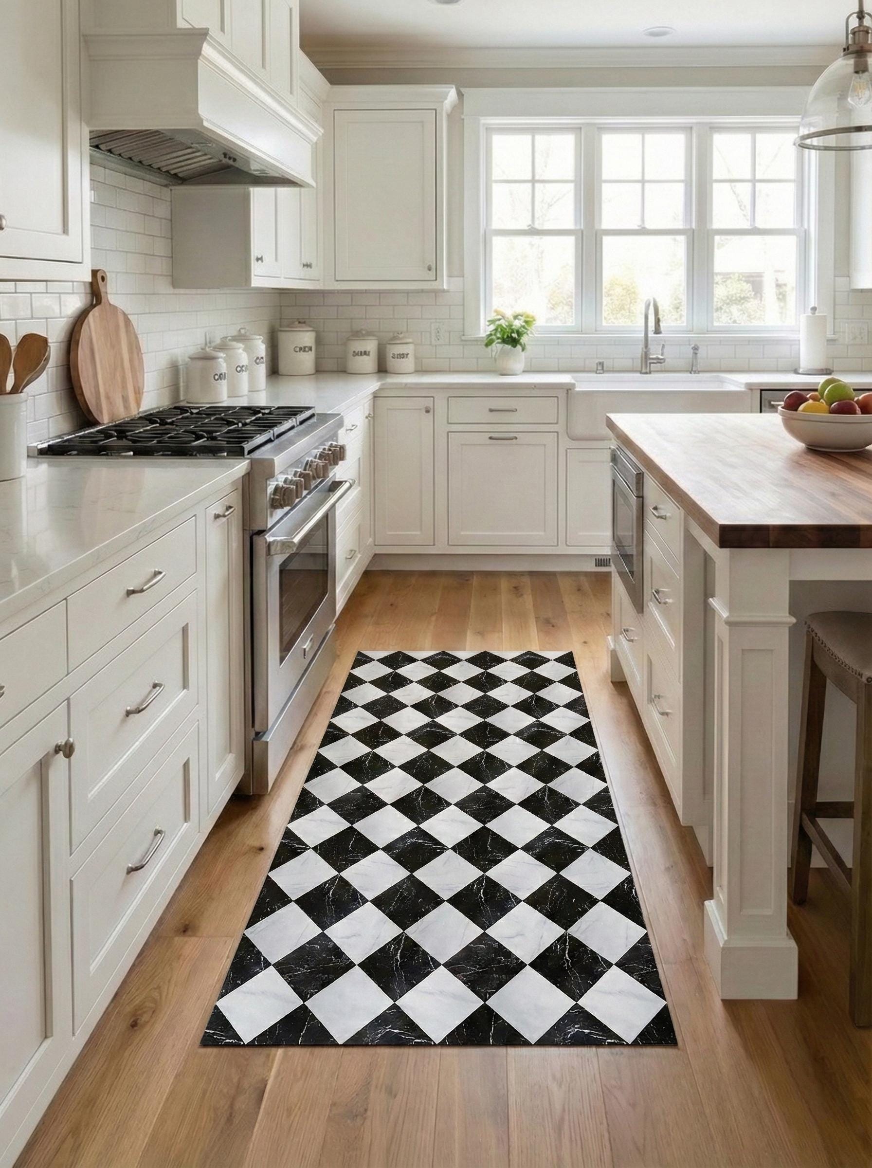 Vinyl Floor Mat, Non-Slip Marble Kitchen Runner