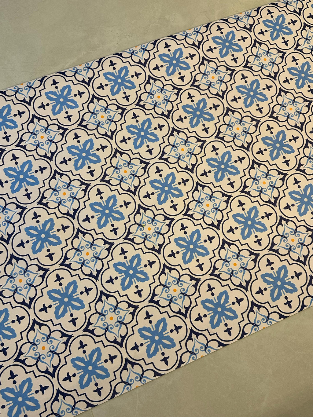 Blue Tile Kitchen Floor Mat, Mediterranean Runner Rug, Non Slip Hallway Carpet, Laundry Room