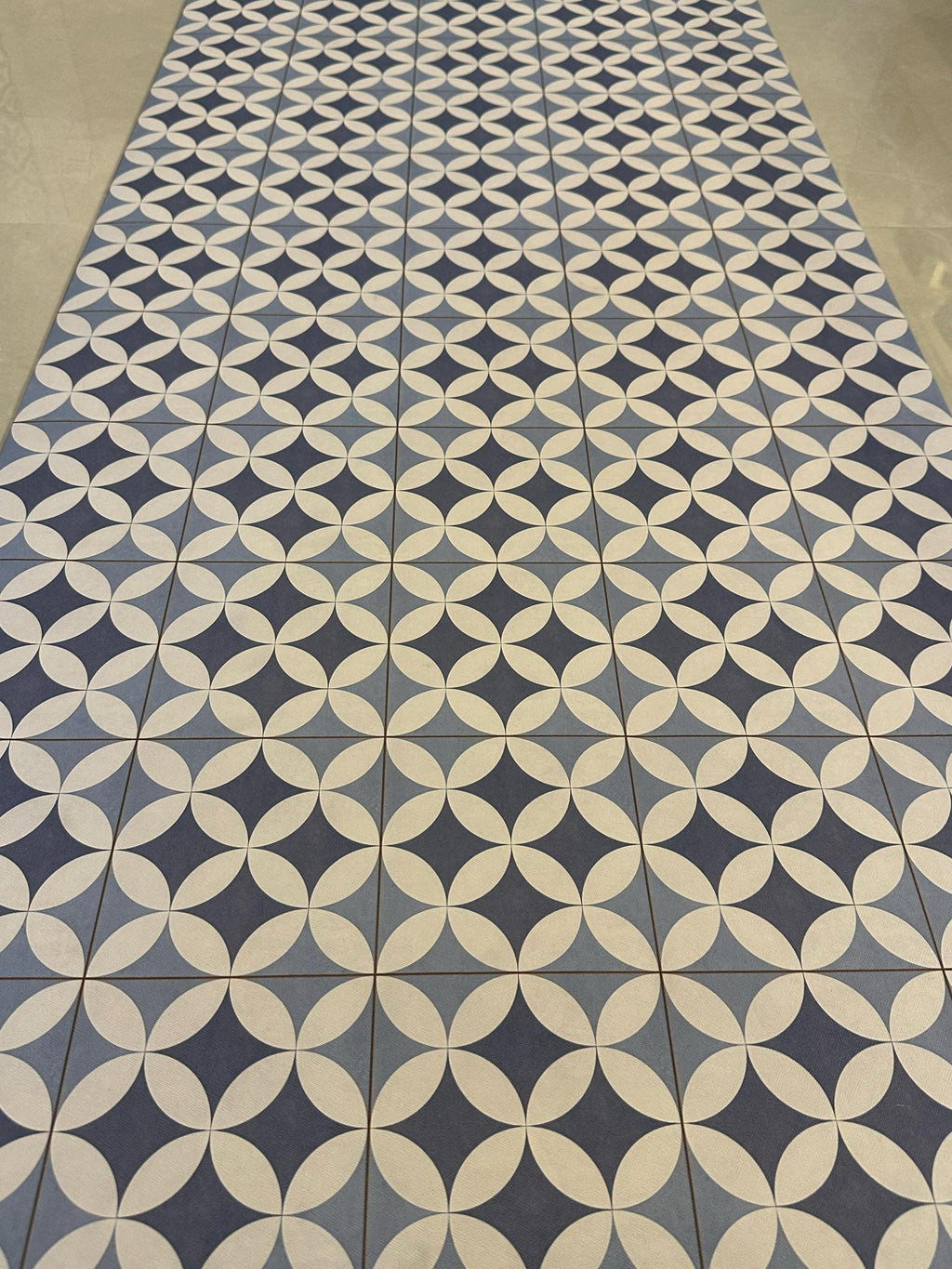 Mat Blue Spanish Tile Vinyl Runner - Cushioned Mediterranean Floor Rug - Standing Mat
