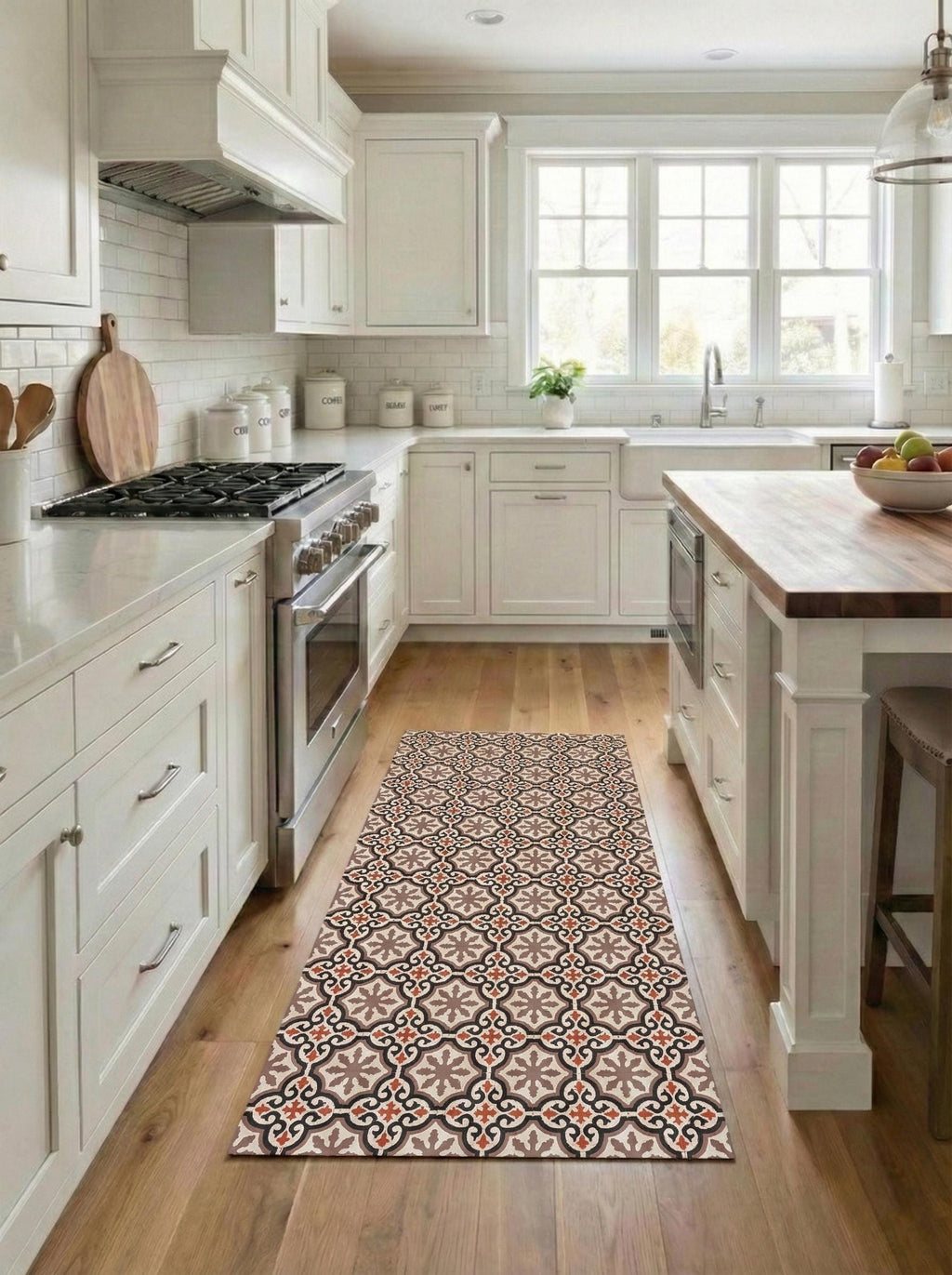 Kitchen Mat, Vintage Tile Runner, Boho Geometric Floor Rug