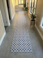 Mat Blue Spanish Tile Vinyl Runner - Cushioned Mediterranean Floor Rug - Standing Mat