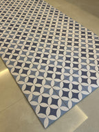 Mat Blue Spanish Tile Vinyl Runner - Cushioned Mediterranean Floor Rug - Standing Mat