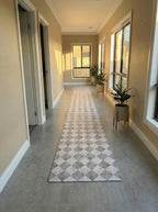 Cream Checkered Floor Mat, Easy Clean Marble Kitchen Vinly Runner
