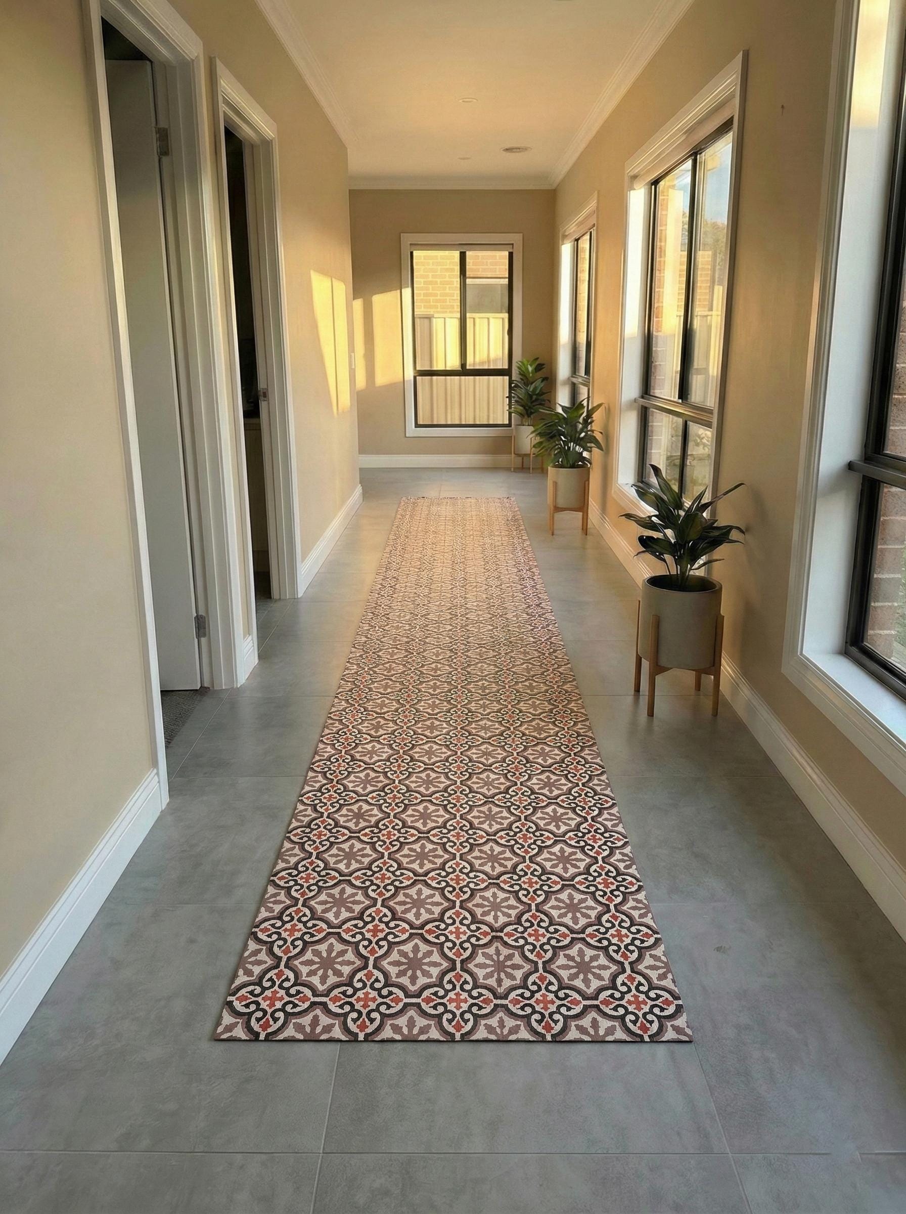 Kitchen Mat, Vintage Tile Runner, Boho Geometric Floor Rug