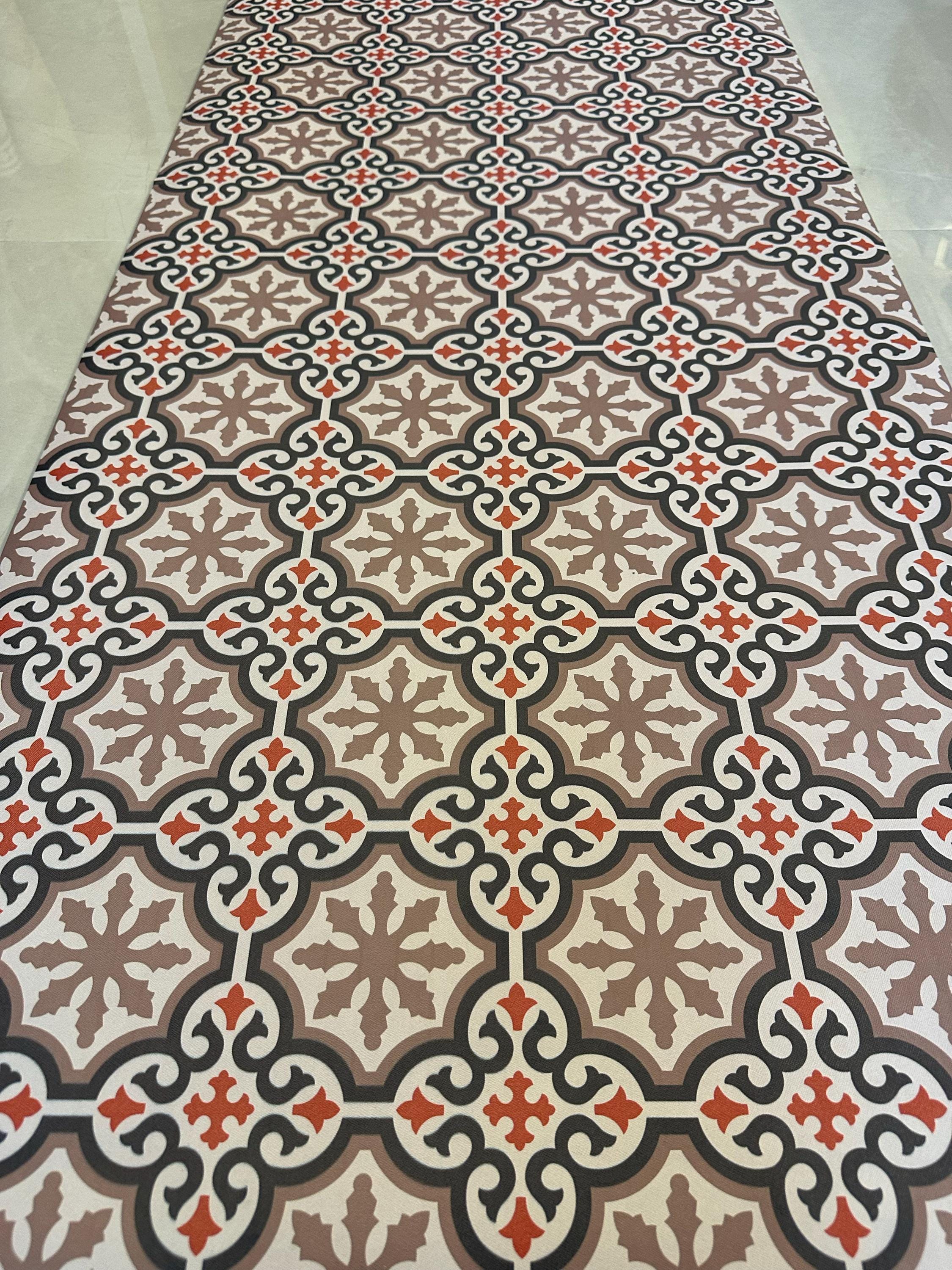Kitchen Mat, Vintage Tile Runner, Boho Geometric Floor Rug