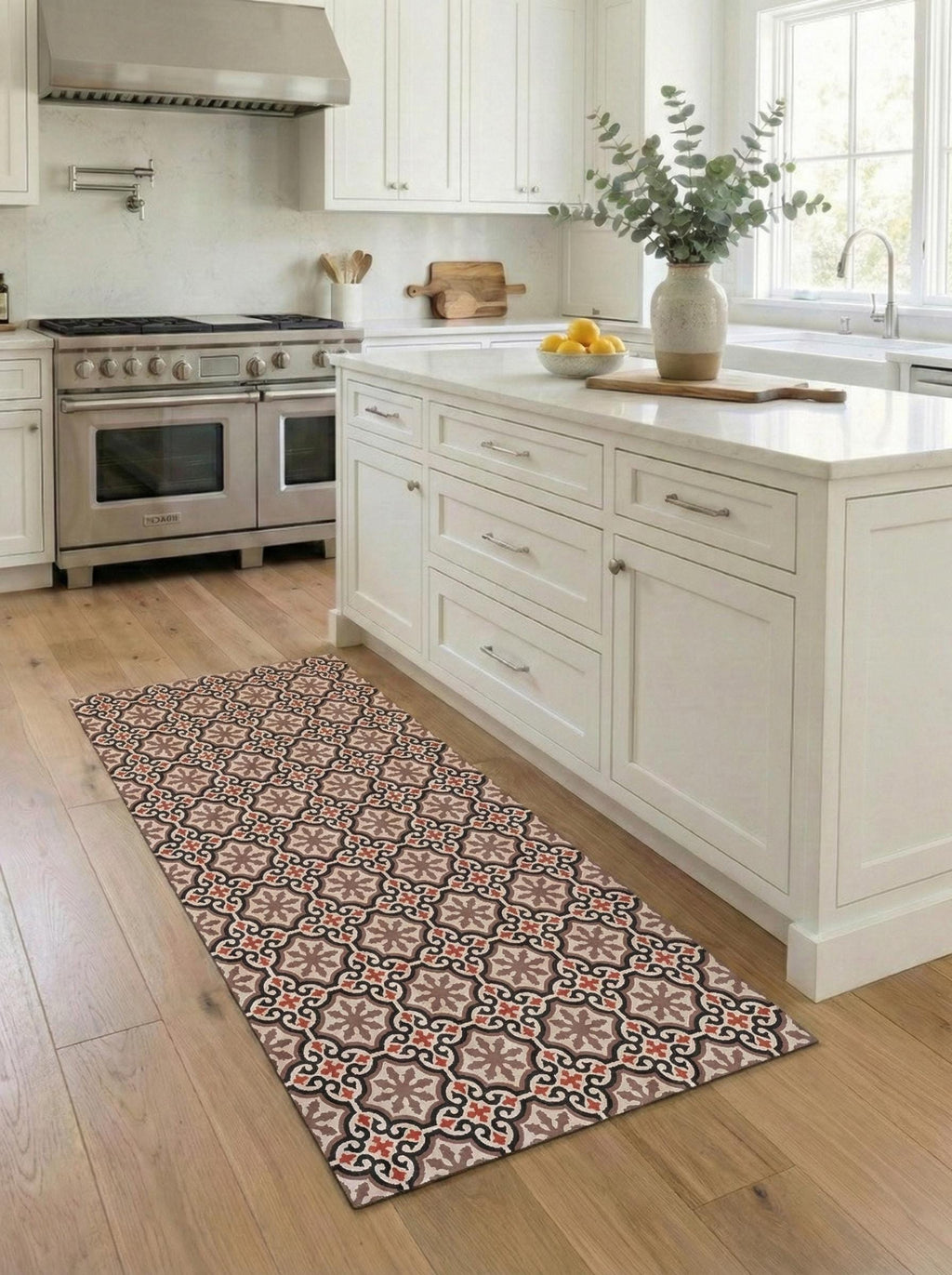 Kitchen Mat, Vintage Tile Runner, Boho Geometric Floor Rug