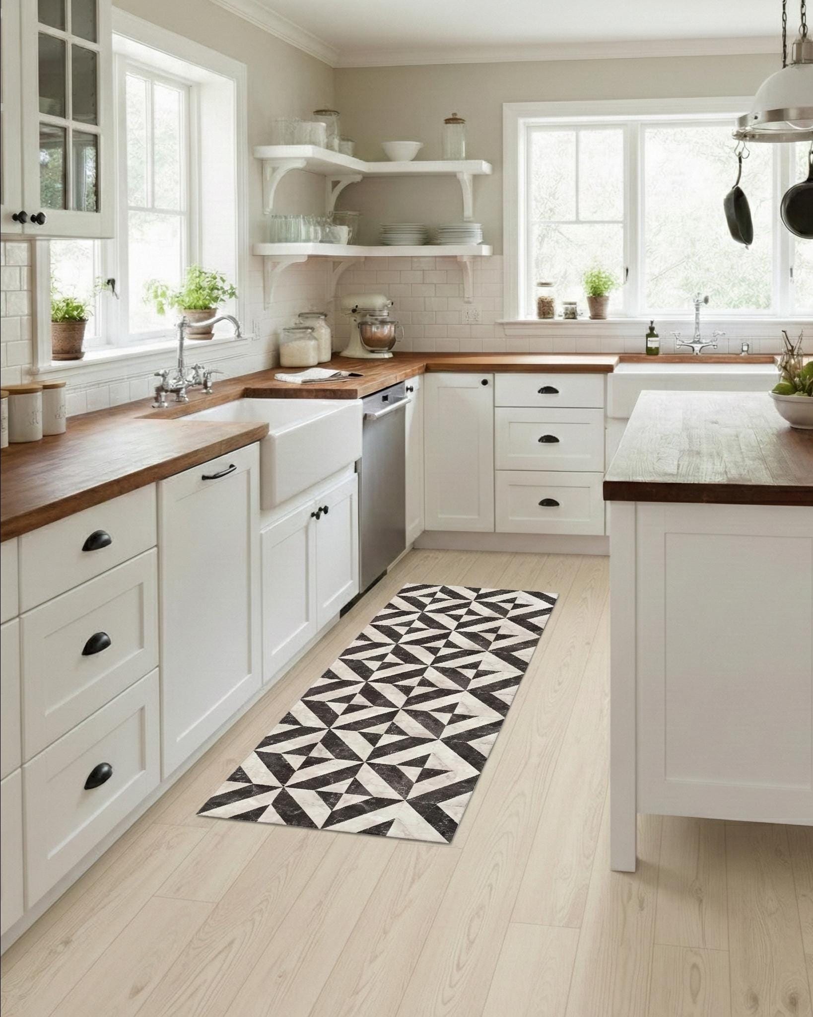 Modern Mosaic Kitchen Runner – Wipeable Non-Slip Mat for kitchen sink and laundry room