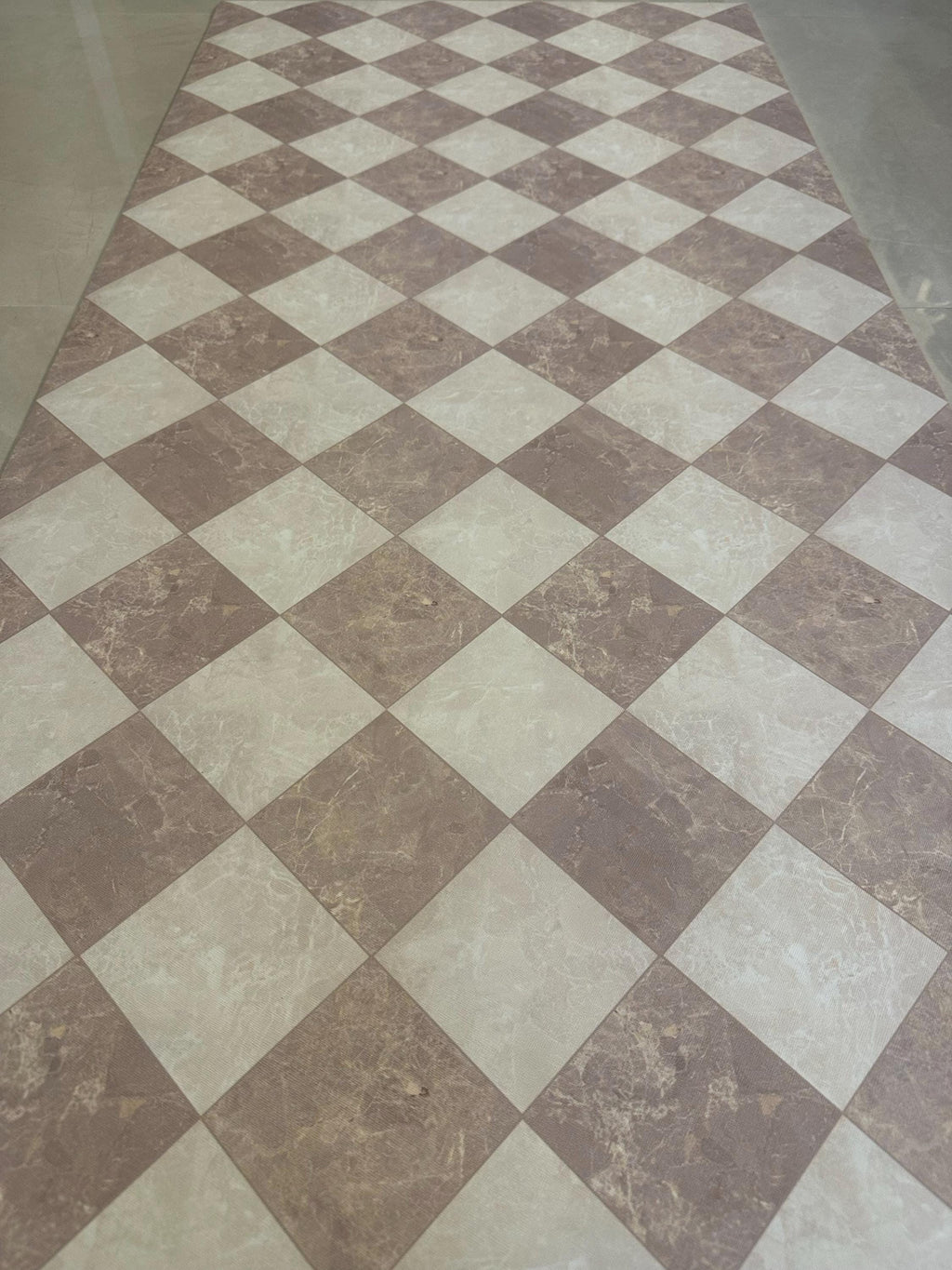 Cream Checkered Floor Mat, Easy Clean Marble Kitchen Vinly Runner