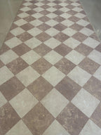 Cream Checkered Floor Mat, Easy Clean Marble Kitchen Vinly Runner