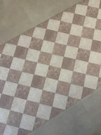 Cream Checkered Floor Mat, Easy Clean Marble Kitchen Vinly Runner
