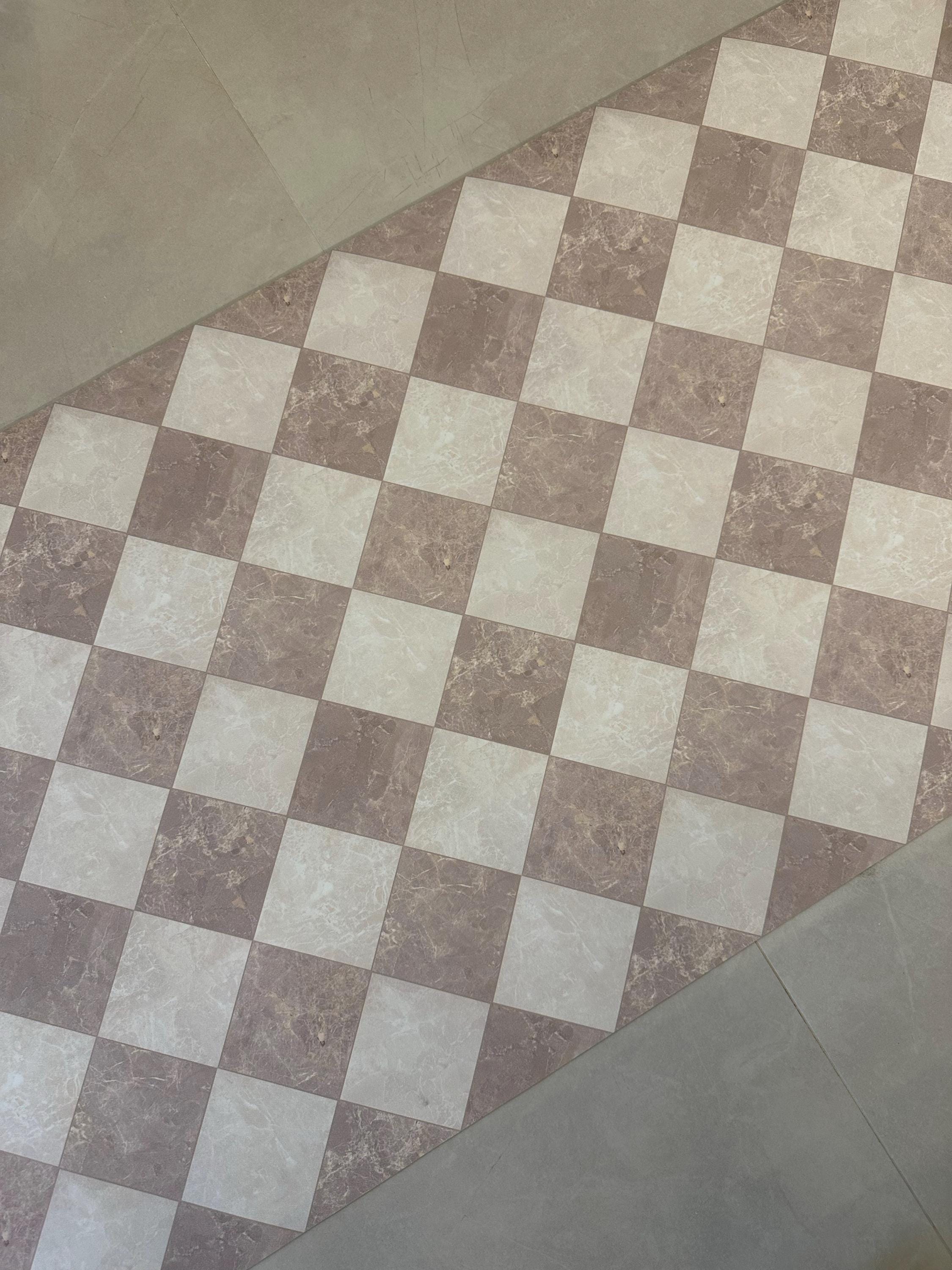 Cream Checkered Floor Mat, Easy Clean Marble Kitchen Vinly Runner