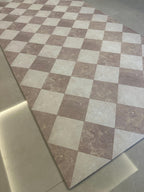 Cream Checkered Floor Mat, Easy Clean Marble Kitchen Vinly Runner